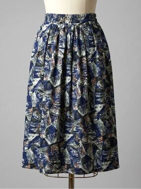 Vintage 80s Abstract Skirt Midi Pockets Elastic Waist High Waisted A-line Womens